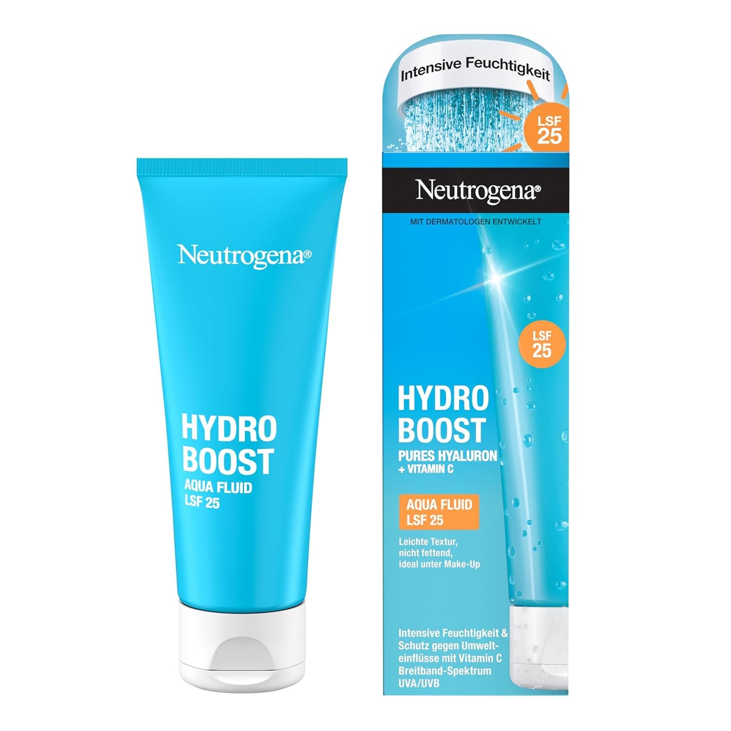 Neutrogena Hydro Boost Aqua Fluid SPF 25 könnyű arckrém hialuronsavval és C-vitaminnal, nem zsíros hidratáló, arcápoló a ragyogó arcbőrért 50 ml