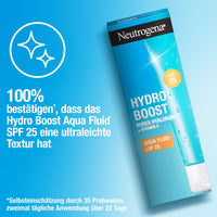 Neutrogena Hydro Boost Aqua Fluid SPF 25 könnyű arckrém hialuronsavval és C-vitaminnal, nem zsíros hidratáló, arcápoló a ragyogó arcbőrért 50 ml