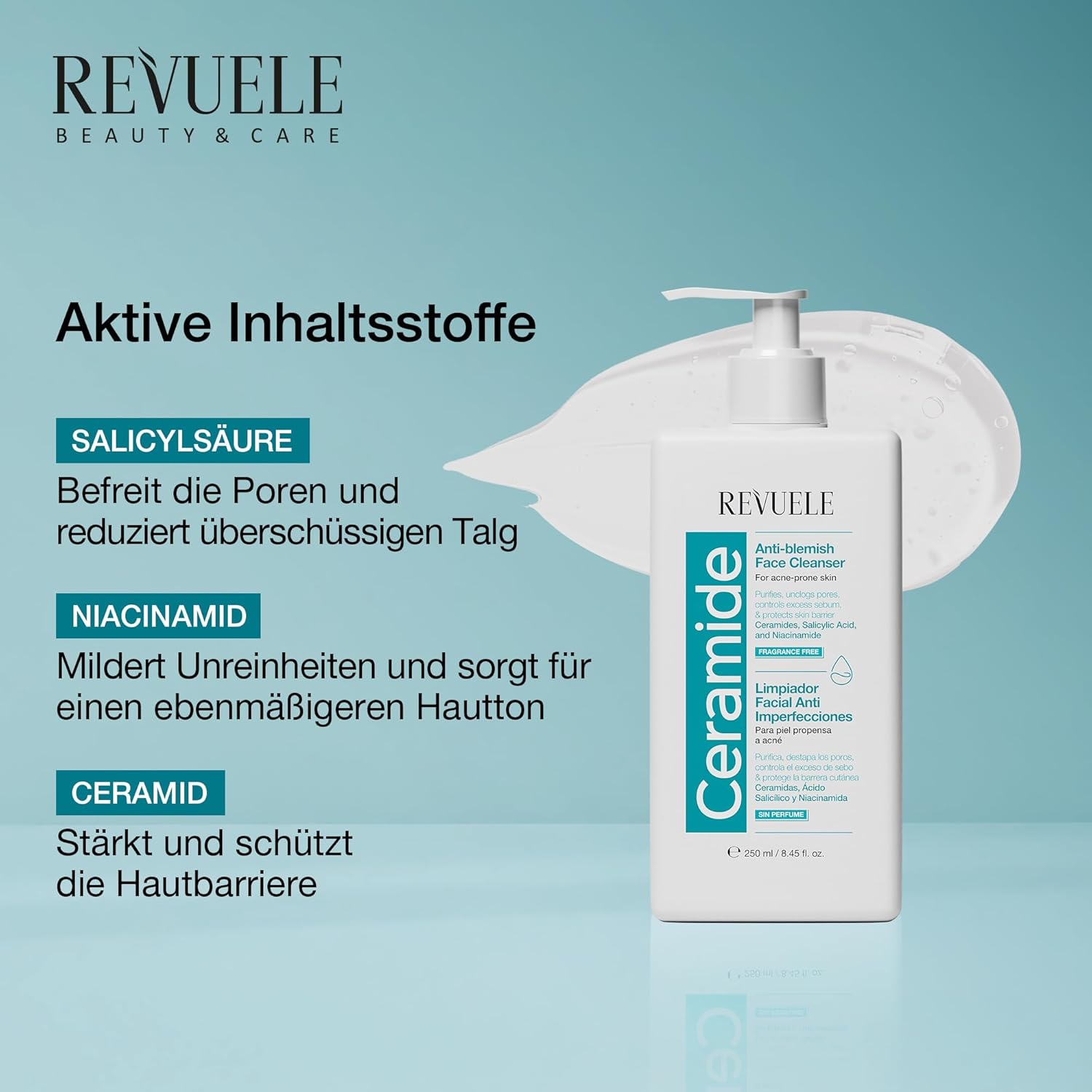 REVUELE Ceramide Arctisztító Gél 250 ml – Gyengéd Tisztítás és Bőrbarrier Védelem