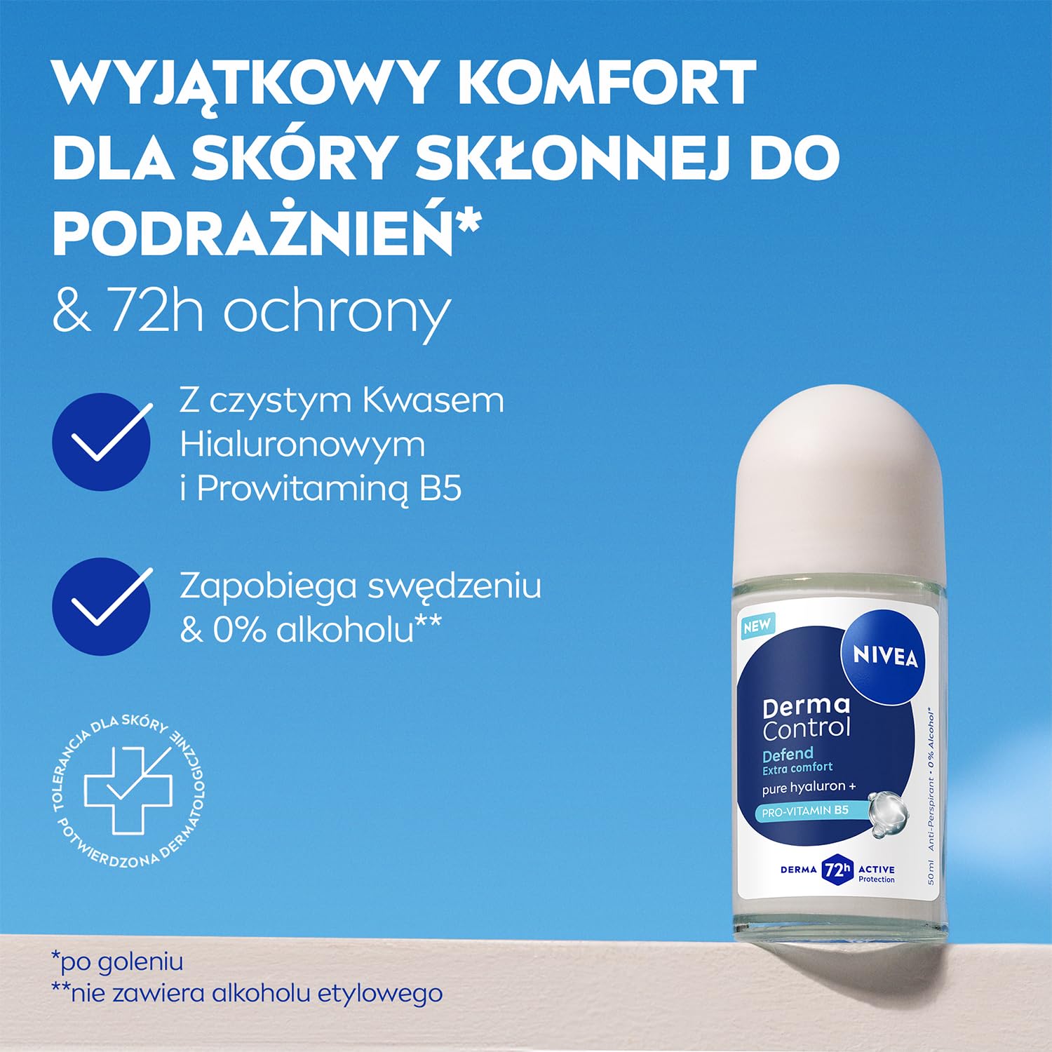 NIVEA Derma Control Defend 72h Izzadásgátló Golyós Dezodor Hialuronsavval 50 ml – Fejlett Védelem és Bőrápolás