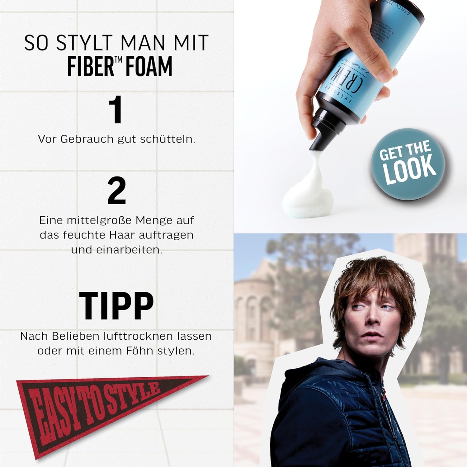 AMERICAN CREW Fibre Foam 200ml Hajformázó hab férfiaknak Közepes tartású hajtermék Hajformázó termék struktúra, volumen és természetes fényért hővédelemmel