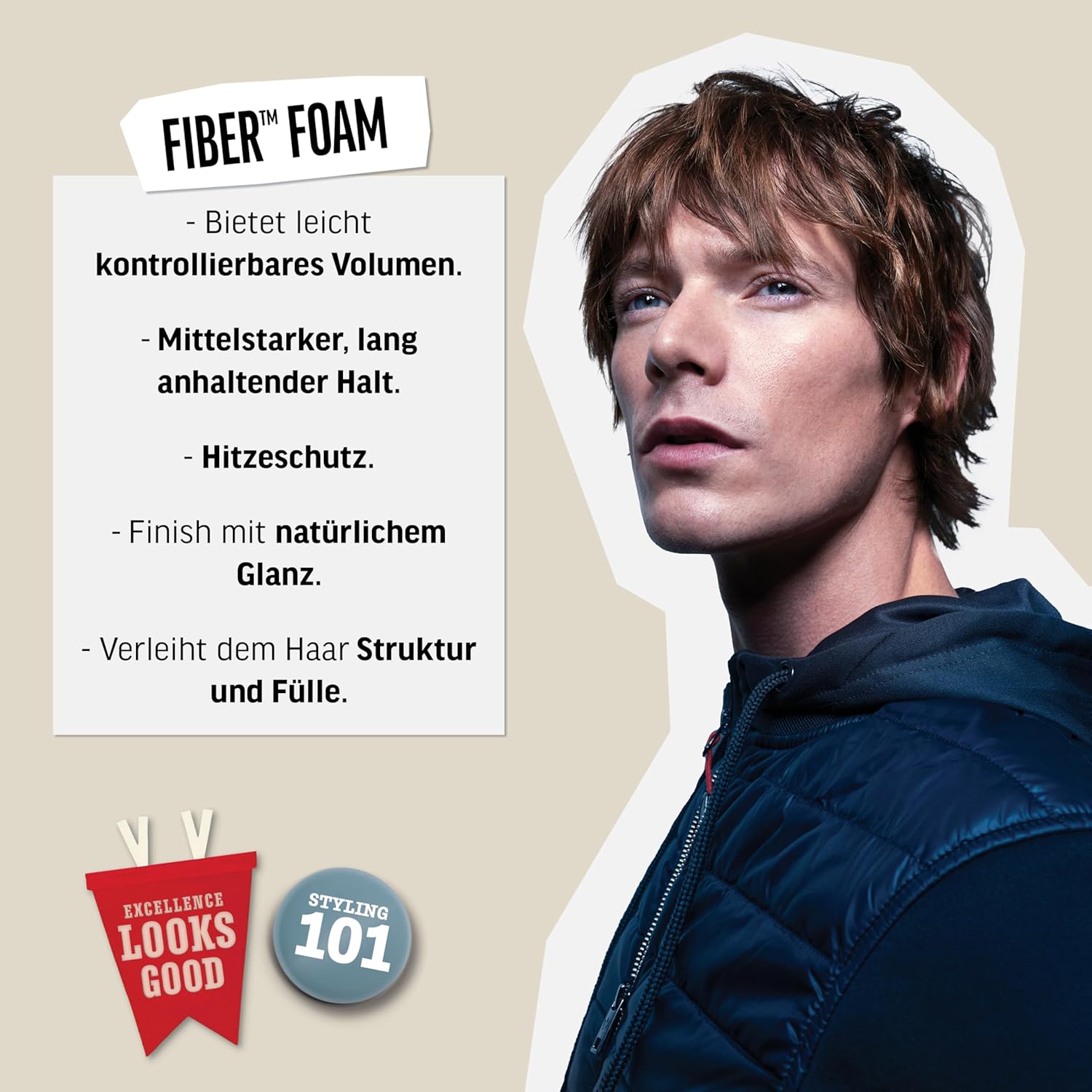 AMERICAN CREW Fibre Foam 200ml Hajformázó hab férfiaknak Közepes tartású hajtermék Hajformázó termék struktúra, volumen és természetes fényért hővédelemmel