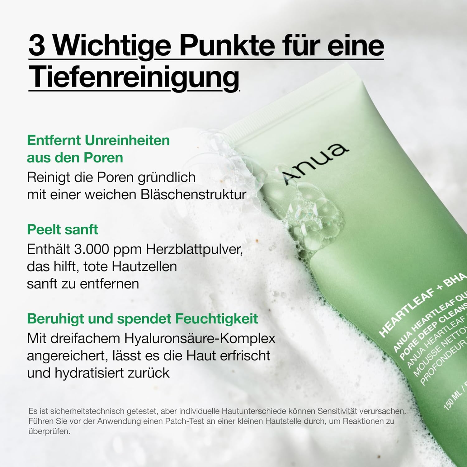 Anua Heartleaf Quercetinol Pore Deep Cleansing Foam 150 ml – Mélytisztító Arctisztító Hab Pórustisztító Hatással