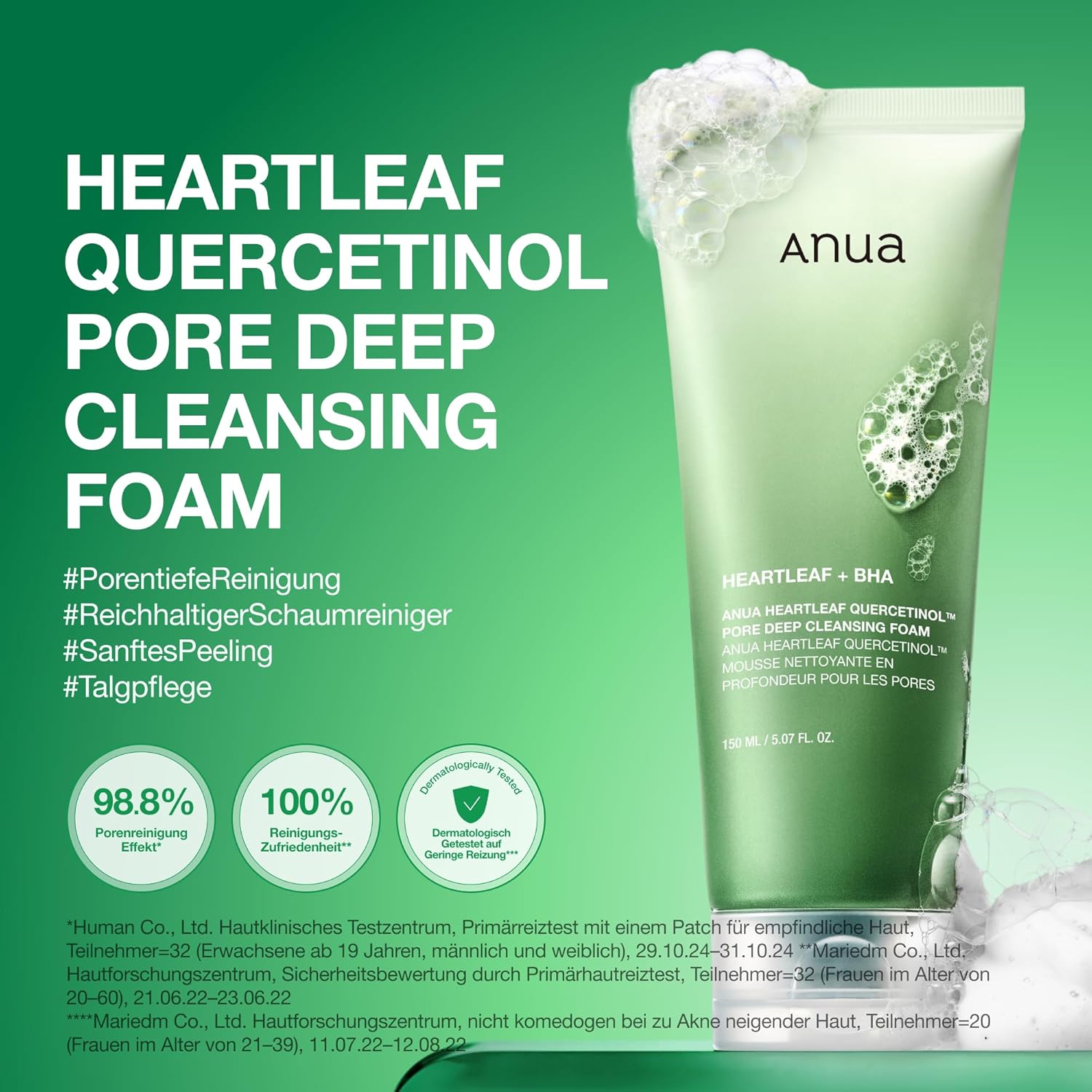 Anua Heartleaf Quercetinol Pore Deep Cleansing Foam 150 ml – Mélytisztító Arctisztító Hab Pórustisztító Hatással