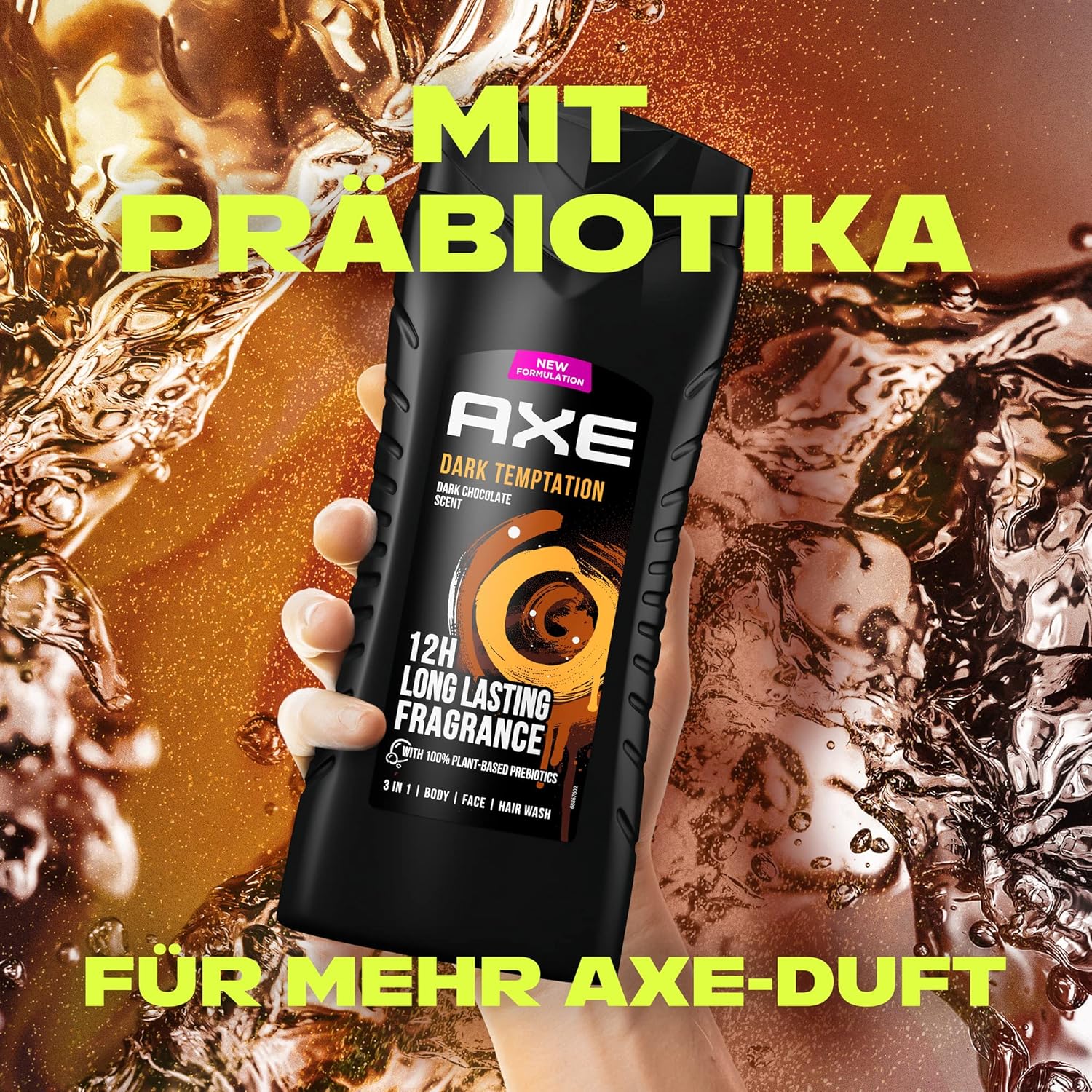 Axe Dark Temptation Tusfürdő Férfiaknak 400 ml – 3 az 1-ben Tusfürdő, Sampon és Arclemosó