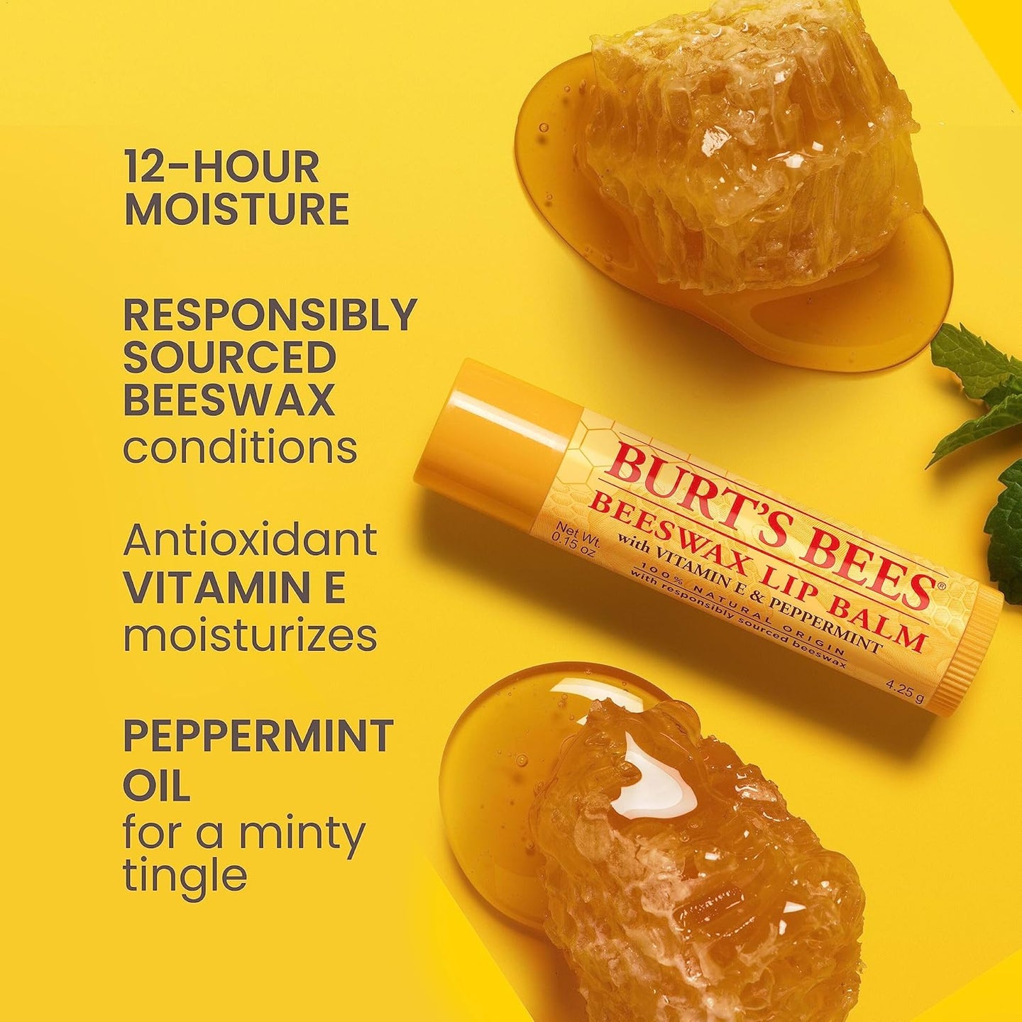 Burt's Bees méhviasz ajakbalzsam – 100%-ban természetes hidratáló tubus 0,15 oz (borsmenta és E-vitamin)
