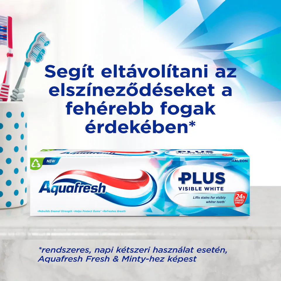 Aquafresh Plus Visible White Fogkrém Fluoriddal 75 ml – Látható Fehérítés és Mélytisztítás
