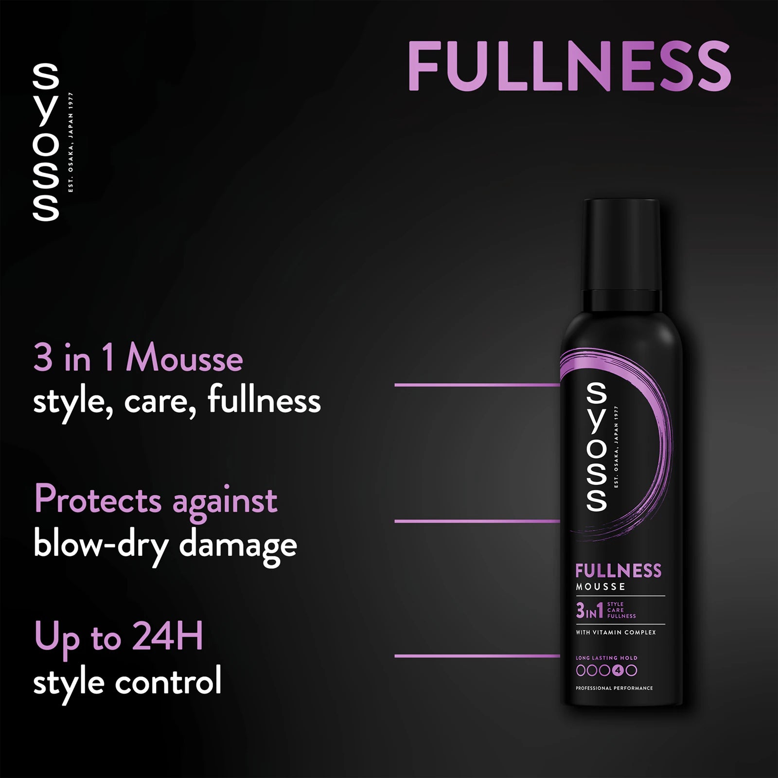 SYOSS Full Hair Hajhab 250 ml – Volumennövelő Hajhab a Dúsabb és Teltebb Hajért