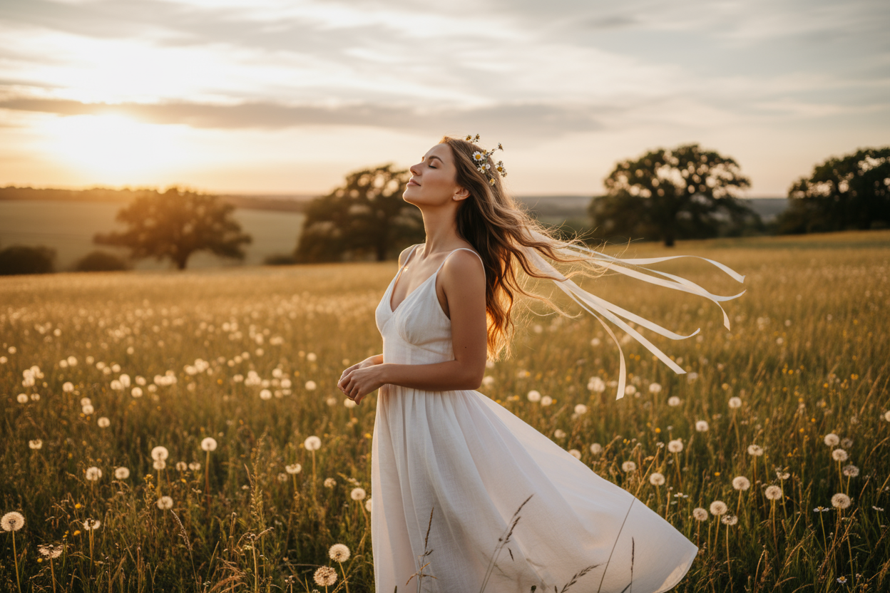 woman feels the breeze of summer winds
